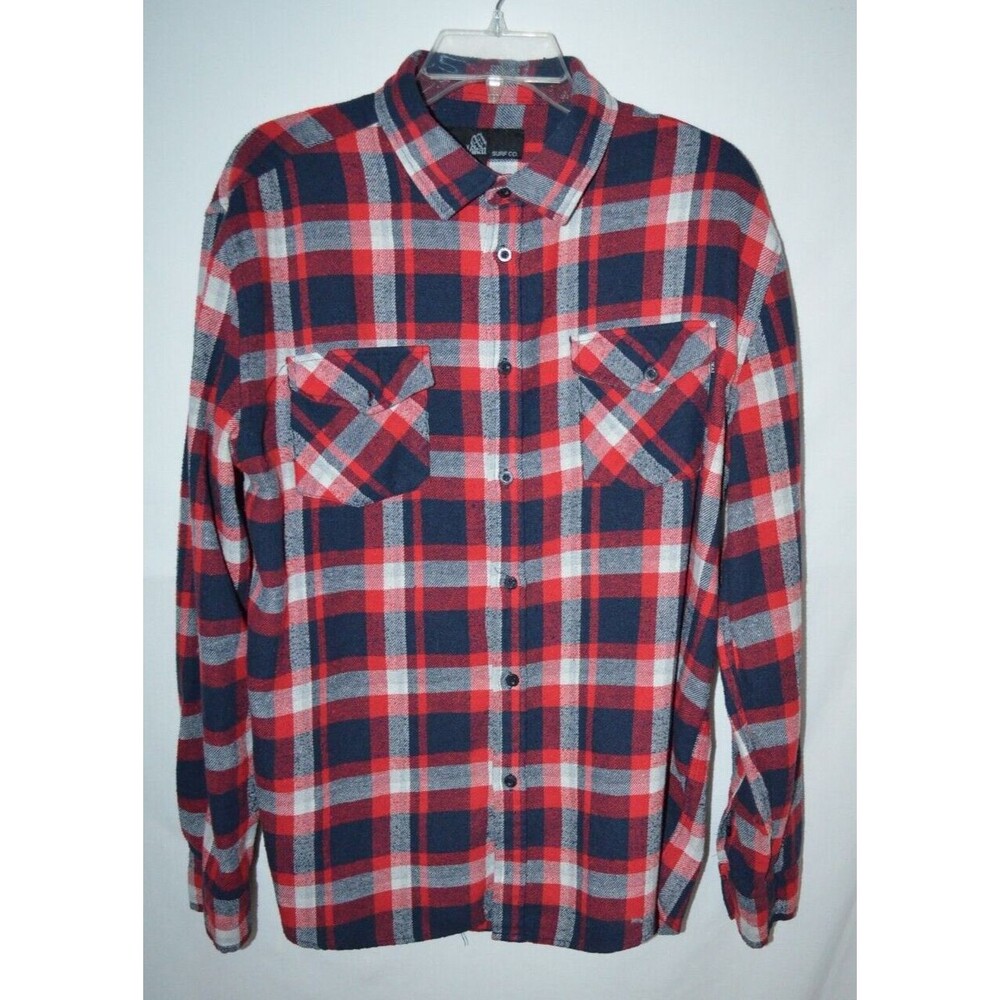 MOLOKAI Surf Co. Men's Red/Blue Flannel Long Sleeve Shirt Size L